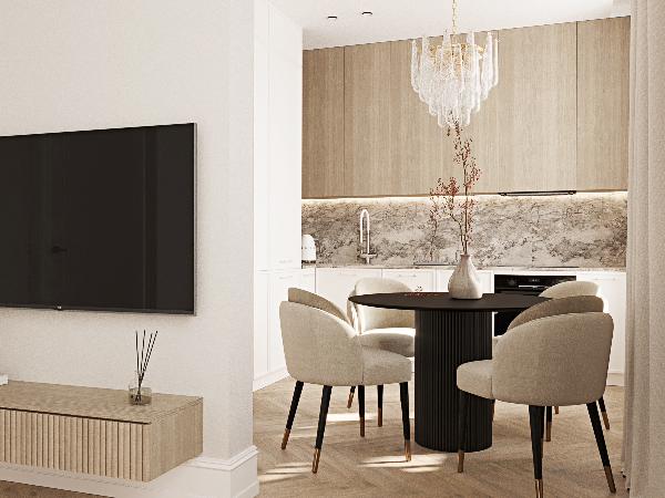 Дизайн двухкомнатной квартиры площадью 55кв.м в стиле современной классики